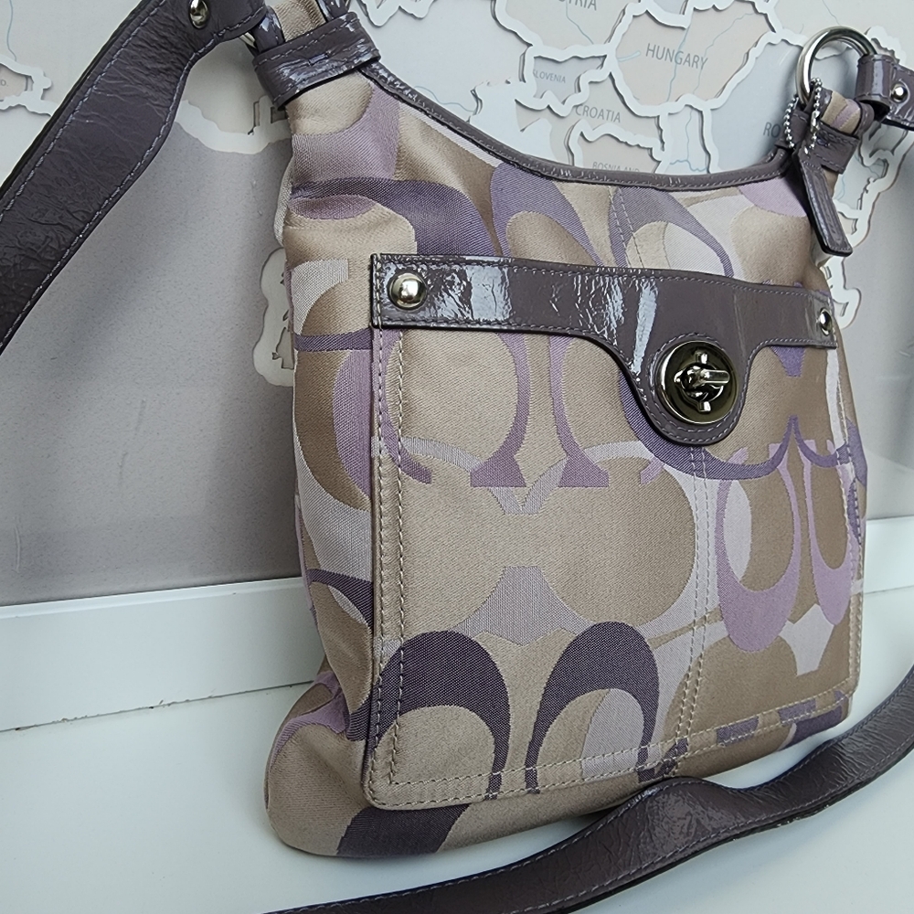 COACH F17479 Lilac & Khaki Penelope Opt Sateen Lilac Patent Leather Trim - Picture 4 of 16